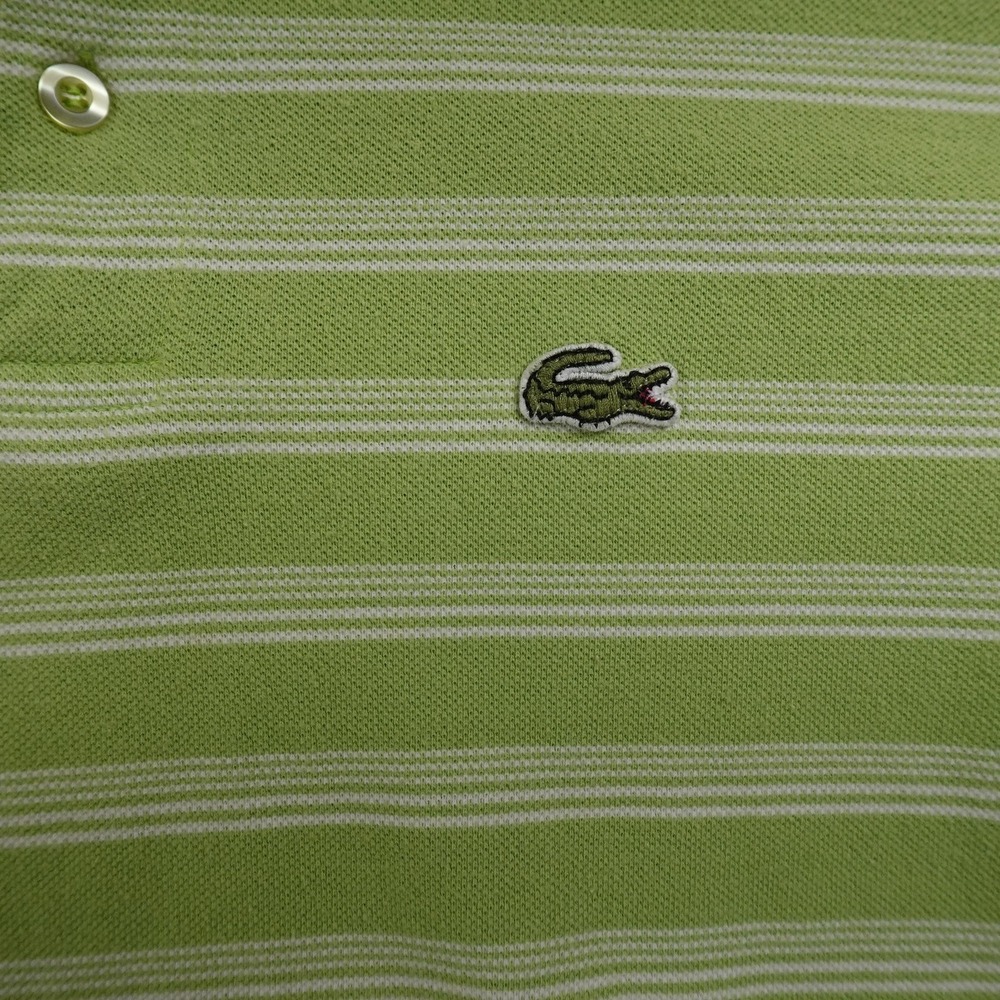 Lacoste Polo Shirt Mens 7 2XL Green White Striped Crocodile Short Sleeve Golf - Picture 3 of 10